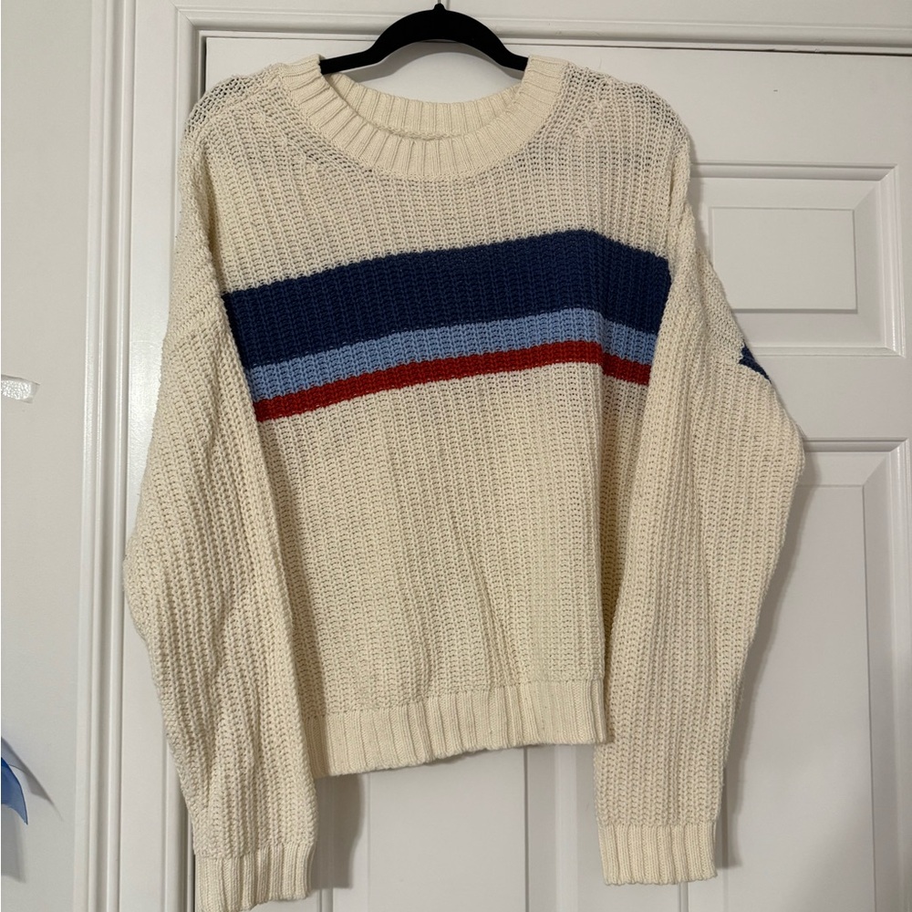 American Eagle Outfitters Cream Sweater with Blue and Red Stripes